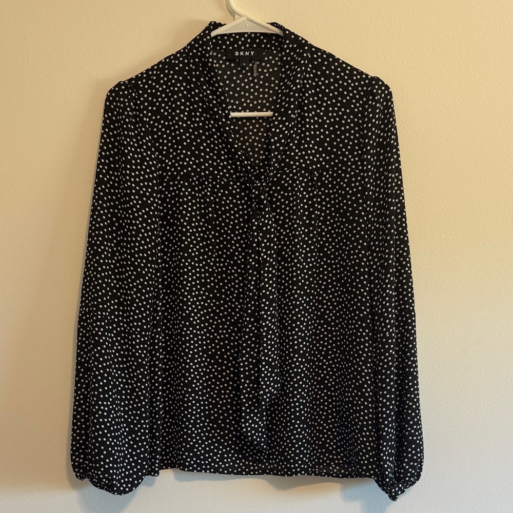 DKNY Black and White Dotted Blouse
